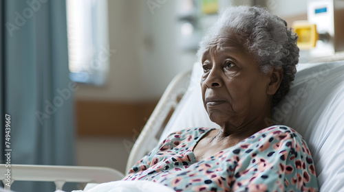 Sad Elderly Black Woman Lying In A Hospital Bed