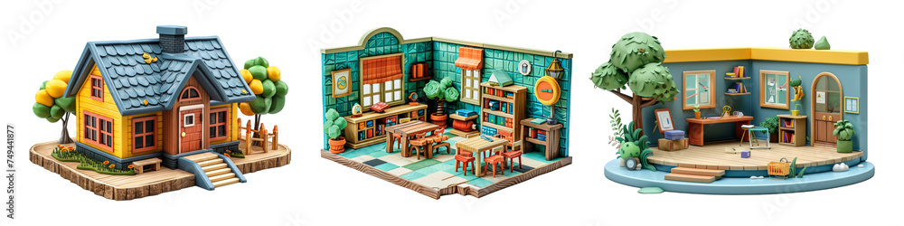 3D Classroom isolated on transparent background.