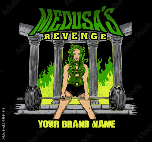 Medusa doing a powerlifting vector illustration