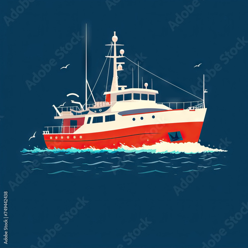 Deep Sea Explorer Investigating Ocean Depths - Research Vessel. Vector Icon Illustration. Job Icon Concept Isolated Premium Vector. 
