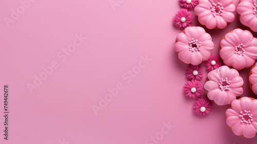 pink Donuts on dark pink background with copy space for text © Planetz