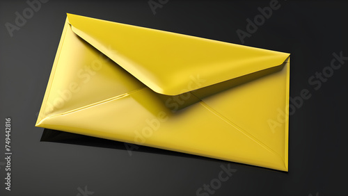 yellow open envelope isolated on a black background. illustration of an envelope with a letter