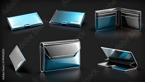 wallet icon open and cloa sed isolated on black background. photo