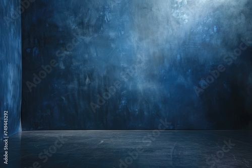 Dark blue grunge texture wall with floor - A moody and atmospheric dark blue textured wall meets a smooth floor, creating a backdrop for creative visual arts