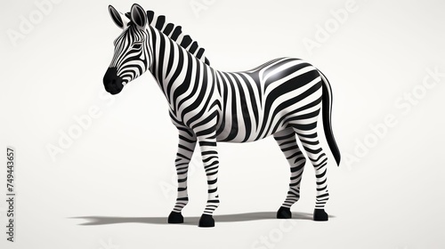 Black and White Zebra cartoon, showcasing its unique striped pattern in a simplistic style japan web illustration style © Tina