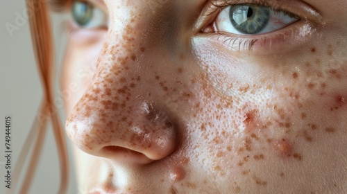 Face with skin problems such as acne, comedones, blackheads,  photo