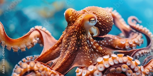 An octopus in a tight close-up , concept of Mollusk anatomy