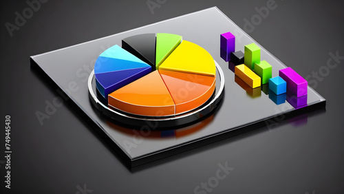 pie graph and bar graph icon on a black background. color pie chart. pie chart