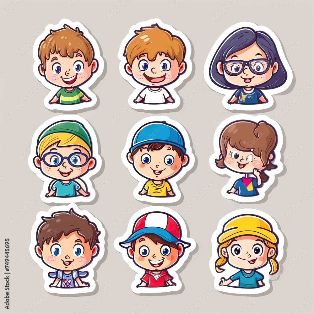 Happy Kids Sticker Collection. Multiple. Vector Icon Illustration. Icon Concept Isolated Premium Vector. Happy Kids Sticker Collection. Multiple. Vector Icon Illustration. Icon Concept Isolated Premium Vector.