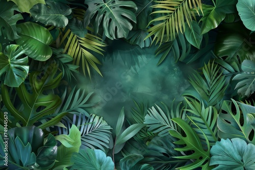 Lush green leaves fill the frame  creating a vibrant nature background Artistic composition of an assortment of tropical plants with featuring different textures and shades of green  for a botanical 
