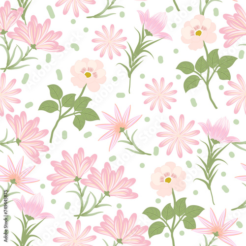 Seamless pattern with abstract pink flowers. Vector background, wallpaper for fabric