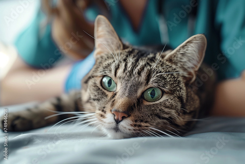 female veterinarian checking a cat's health