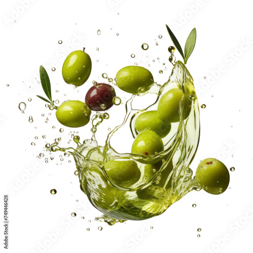 splashes - drops of olive oil .Delicious olives in splash .