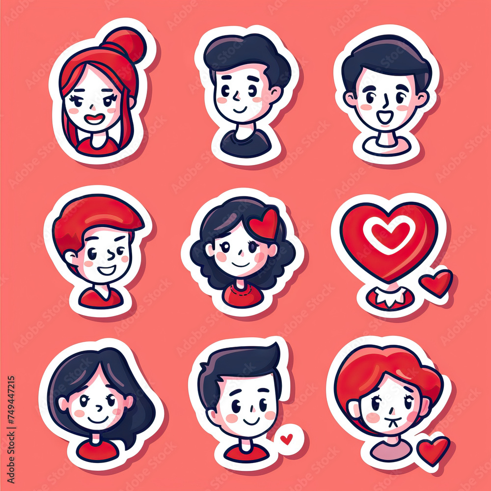 Valentines Day Lover Man and Women. Sticker Collection. Multiple. Vector Icon Illustration. Icon Concept Isolated Premium Vector. Valentines Day Lover Man and Women. Sticker Collection. Multiple. Vector Icon Illustration. Icon Concept Isolated Premium Vector.