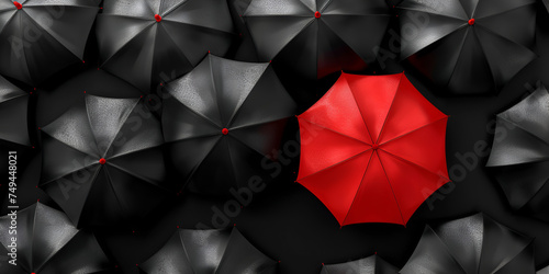 Dramatic Flair: Red and Black Umbrella Creating Striking Wallpaper Art