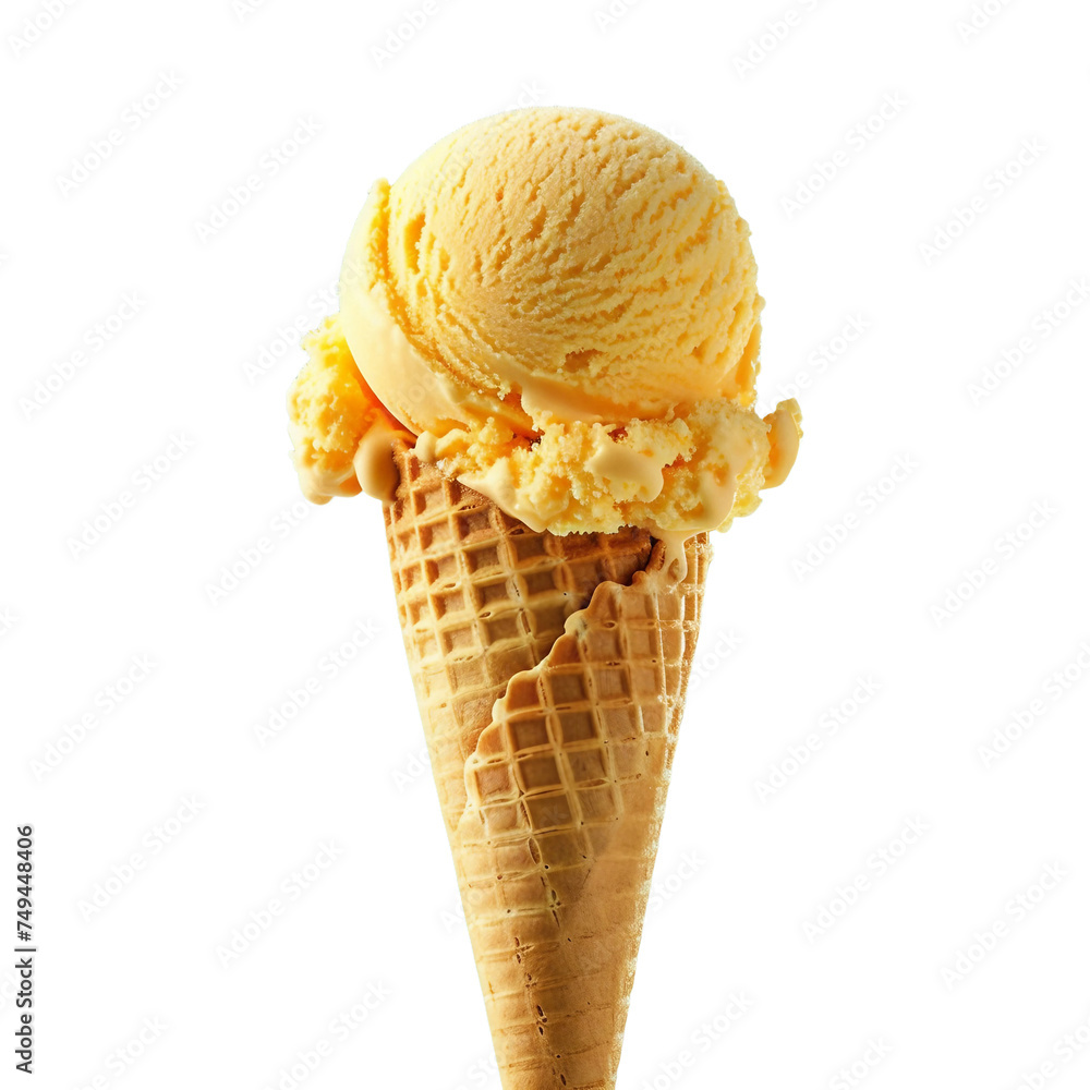 Lemon ice cream isolated on a clean background - ice cream, cone, waffle cone Lemon ice cream isolated on a clean background - ice cream, cone, waffle cone