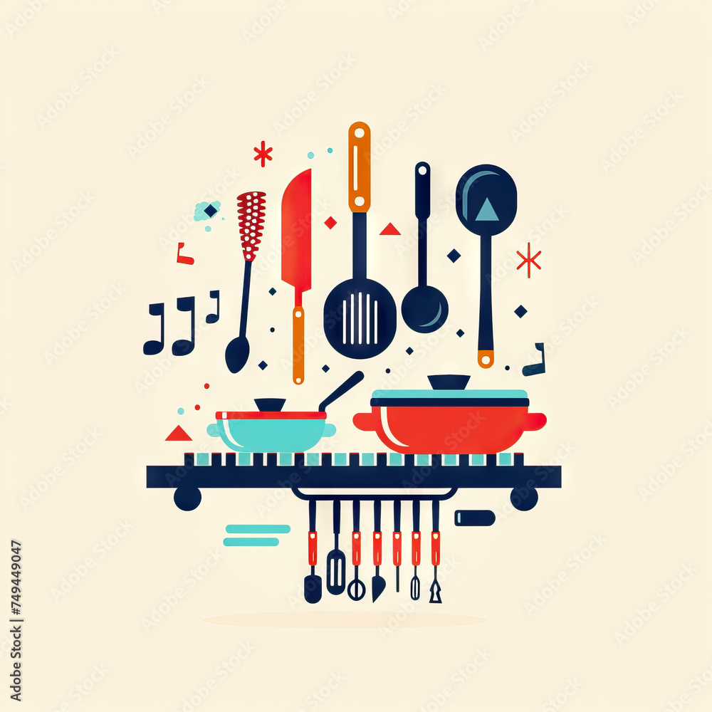 Making Music with Kitchen Utensils - Culinary Composer. Vector Icon Illustration. Job Icon Concept Isolated Premium Vector.  - obrazy, fototapety, plakaty 
