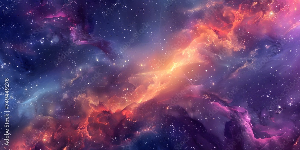 Obraz premium Experience the awe-inspiring beauty of space through an illustration, capturing the abstract and mesmerizing essence of a space nebula with vivid colors 