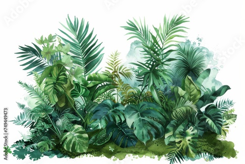 Lush green leaves fill the frame  creating a vibrant nature background Artistic composition of an assortment of tropical plants with featuring different textures and shades of green  for a botanical 