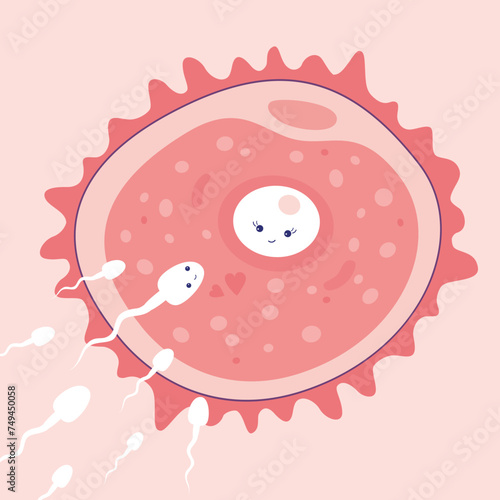 Insemination and fertilization concept. Human sexual reproductive system and pregnancy. Sperm swim to ovum cell. Sperm and egg cell. Sperm approaching egg cell.
