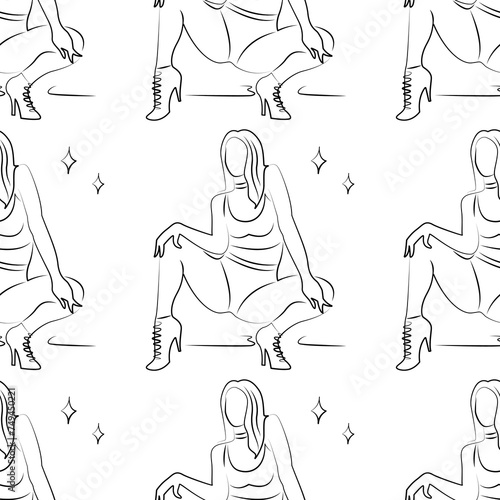 Funny girl booty dance. Twerking. Hand drawn design. Young adult dancing twerk. Silhouette of female character on high heels. V