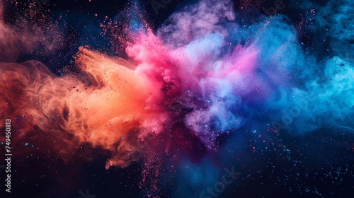 Abstract art colored powder on black background. Holy 