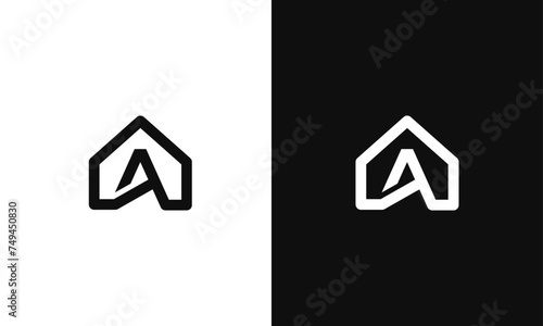 A letter creative, minimal monogram home real estate logo vector template. Home, mortgage Logo Design Creative Modern Vector in black and white color. photo