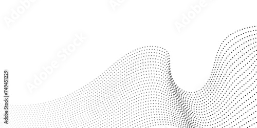 Abstract halftone flowing wavy gradient dots shape isolated on transparent background. Technology abstract lines on white background. Undulate Grey Wave Swirl, frequency sound wave, twisted curve line
