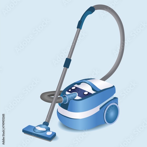 Modern Blue Canister Vacuum Cleaner vector 