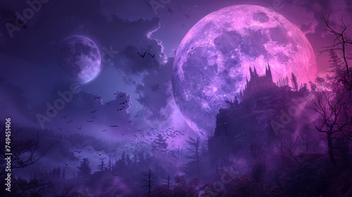 Sale background halloween big moon violet