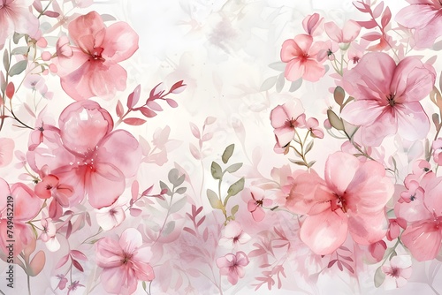 Fototapeta Naklejka Na Ścianę i Meble -  Captivating watercolor artwork showcasing the beauty of a graceful and intricate pink floral pattern.