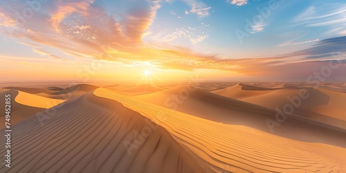 Sunset Serenity: Mesmerizing Colors in Realistic Desert Landscape Photo.