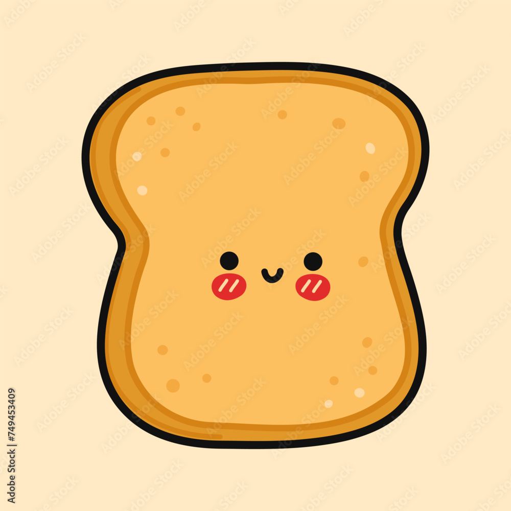 Cute funny Toast piece of bread. Vector hand drawn cartoon kawaii character illustration icon. Isolated on brown background. Toast piece of bread character concept Cute funny Toast piece of bread. Vector hand drawn cartoon kawaii character illustration icon. Isolated on brown background. Toast piece of bread character concept