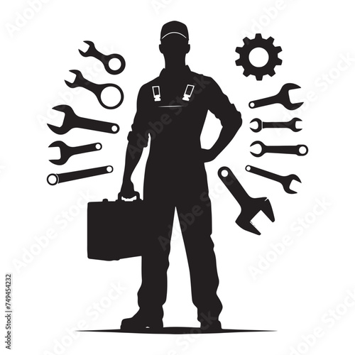 Resolute Mechanic Silhouette Facing Any Challenge - Mechanic Illustration - Mechanic Vector

