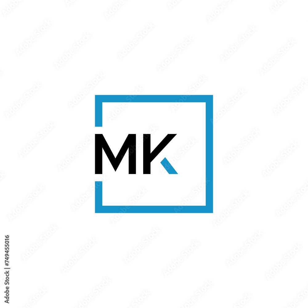 MK letter logo design vector with blue square MK letter logo design vector with blue square