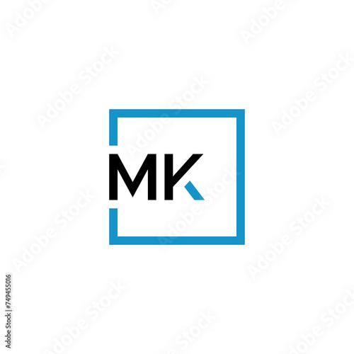 MK letter logo design vector with blue square