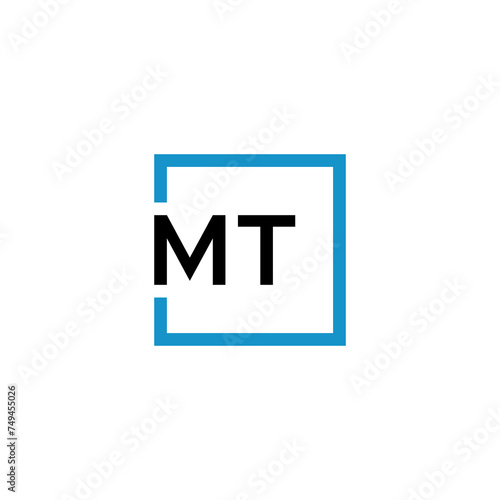 Mt letter logo design vector with blue square