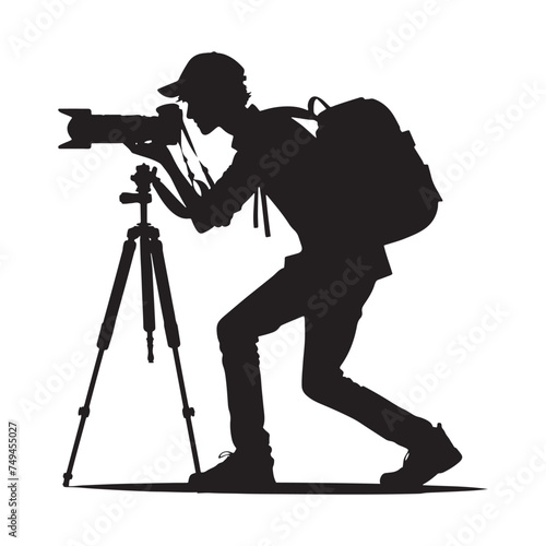 Patient Photographer Silhouette Waiting for the Decisive Moment - Photographer Illustration - Photographer Vector

