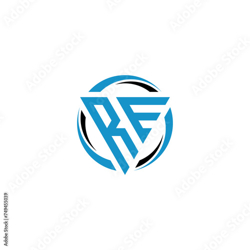 initials re vector logo design, blue triangle with circle
