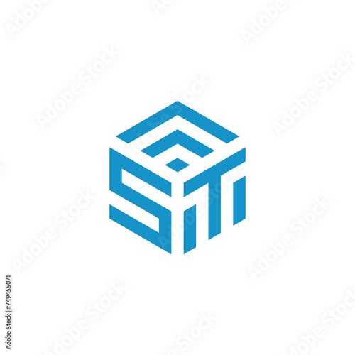 ST initials blue color monogram logo design vector