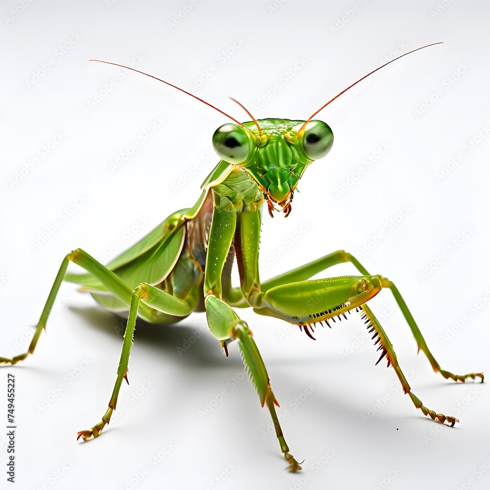 A praying mantis on the white background, generative ai A praying mantis on the white background, generative ai