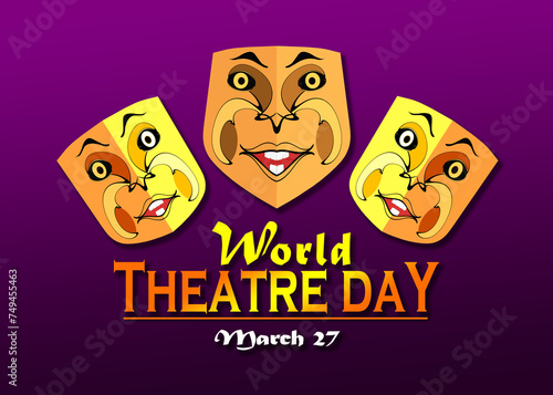 World theater day illustration as a greeting card, banner, poster, social media.