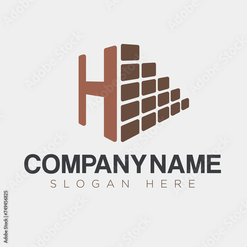Letter H and Brick Construction Logo Template Design Vector