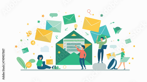Illustration of email services with tiny people.flat