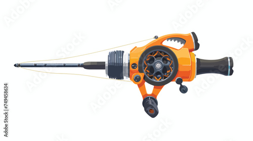 Orange spinning reel for fishing in flat design isolated