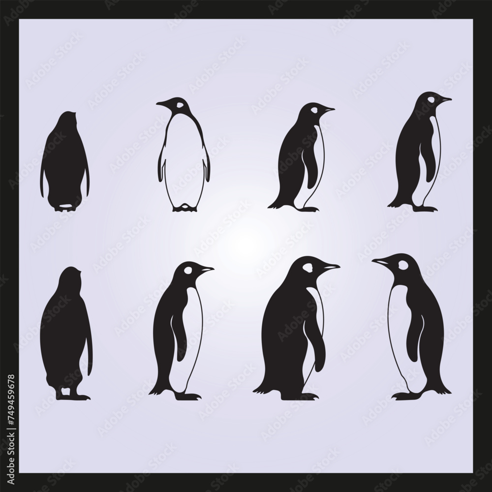 Naklejka premium Penguin silhouette set Clipart on a hex color background