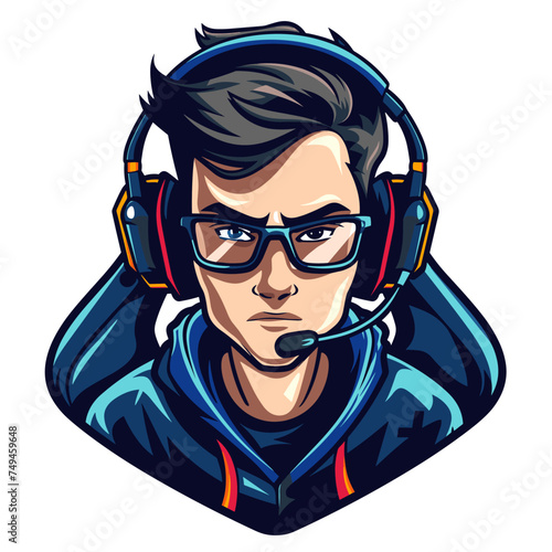 Male gamer esport vector logotype, logo gamer, icon gamer, sticker gamer, symbol gamer, emblem gamer, player