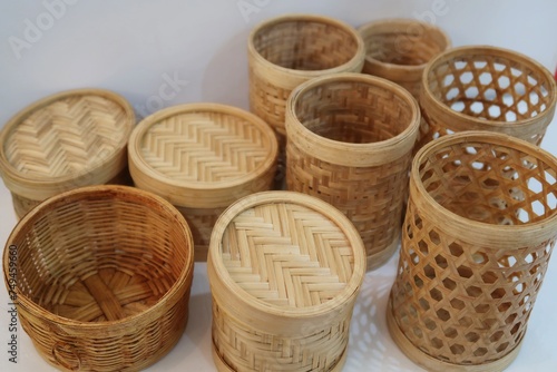 Cute Bamboo baskets natural canister or container tribal product