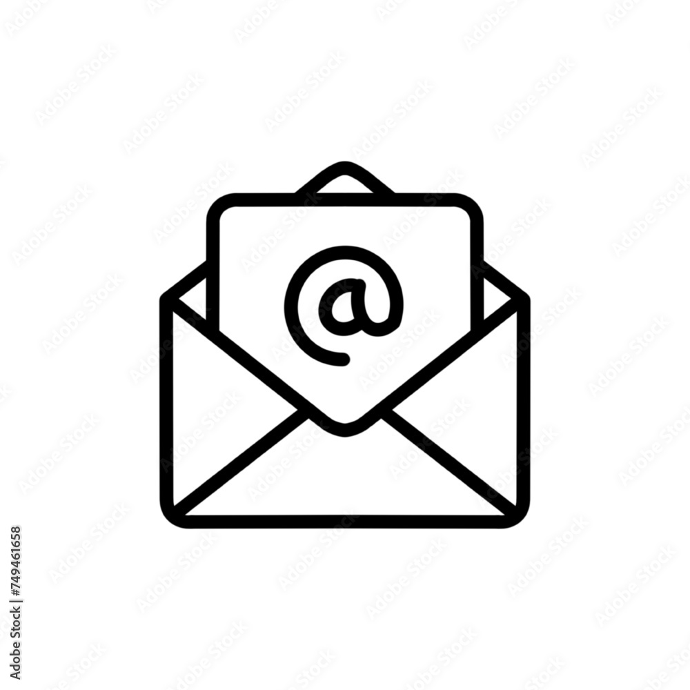 Outline email icon isolated on grey background. Open envelope pictogram. Line mail symbol for website design, mobile application, ui. Vector illustration. Eps10 Outline email icon isolated on grey background. Open envelope pictogram. Line mail symbol for website design, mobile application, ui. Vector illustration. Eps10