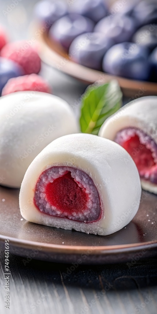 Japanese dessert mochi: a combination of rice and berries Japanese dessert mochi: a combination of rice and berries
